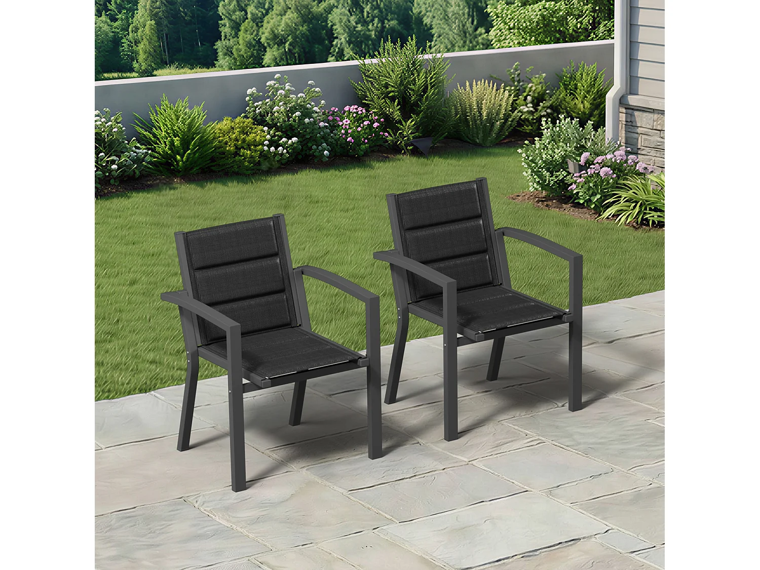 Lot de 2 chaises de jardin empilables en aluminium alliage - charge maximale 160 kg - noir,Marque DEVOKE
