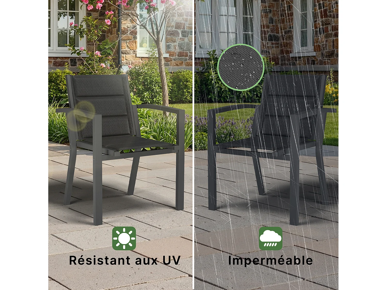 Lot de 2 chaises de jardin empilables en aluminium alliage - charge maximale 160 kg - noir,Marque DEVOKE