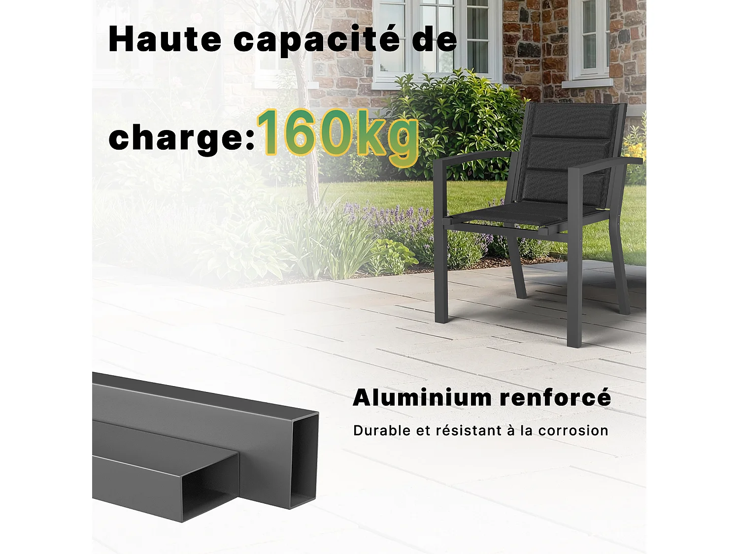 Lot de 2 chaises de jardin empilables en aluminium alliage - charge maximale 160 kg - noir,Marque DEVOKE