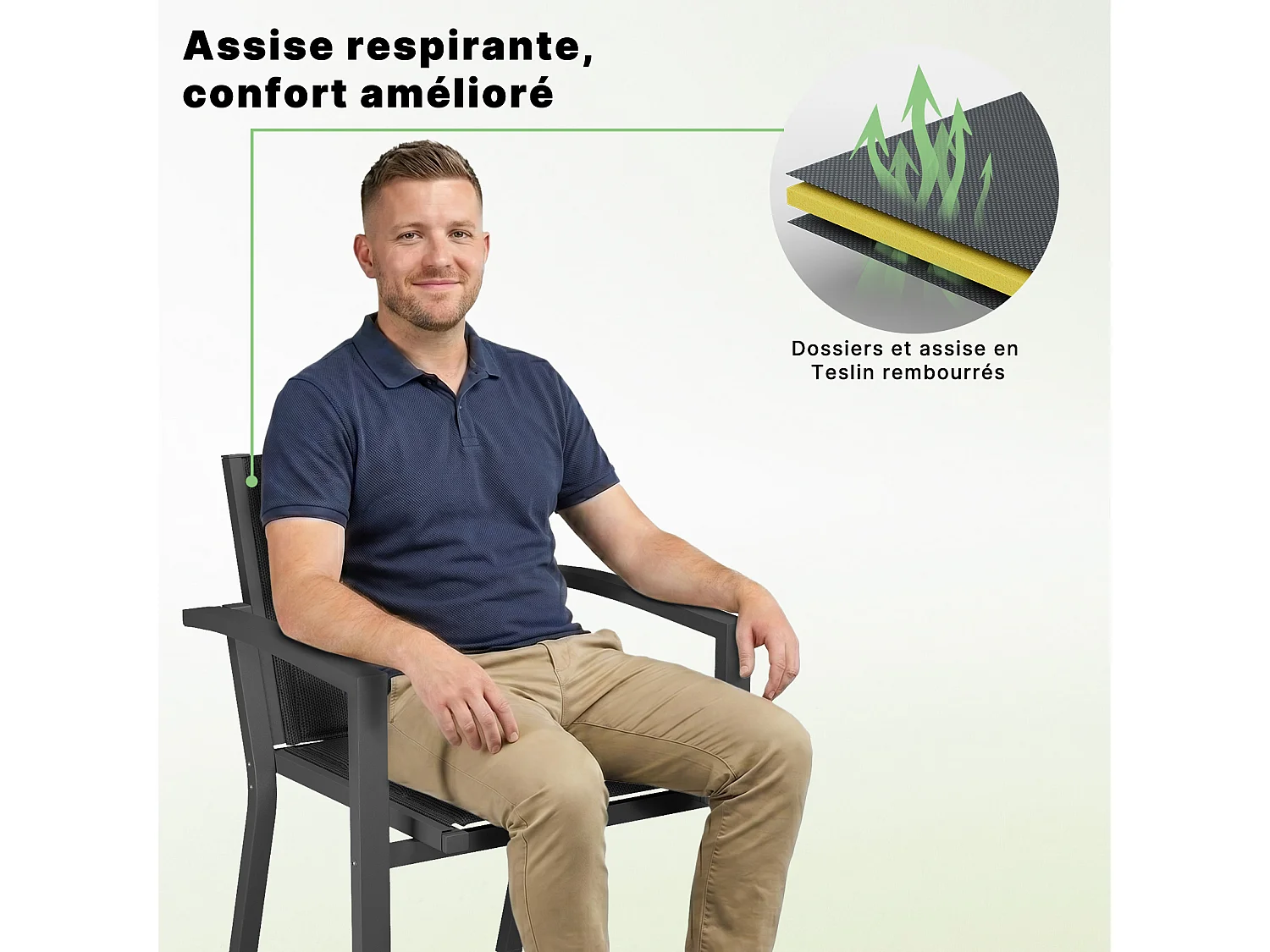 Lot de 2 chaises de jardin empilables en aluminium alliage - charge maximale 160 kg - noir,Marque DEVOKE