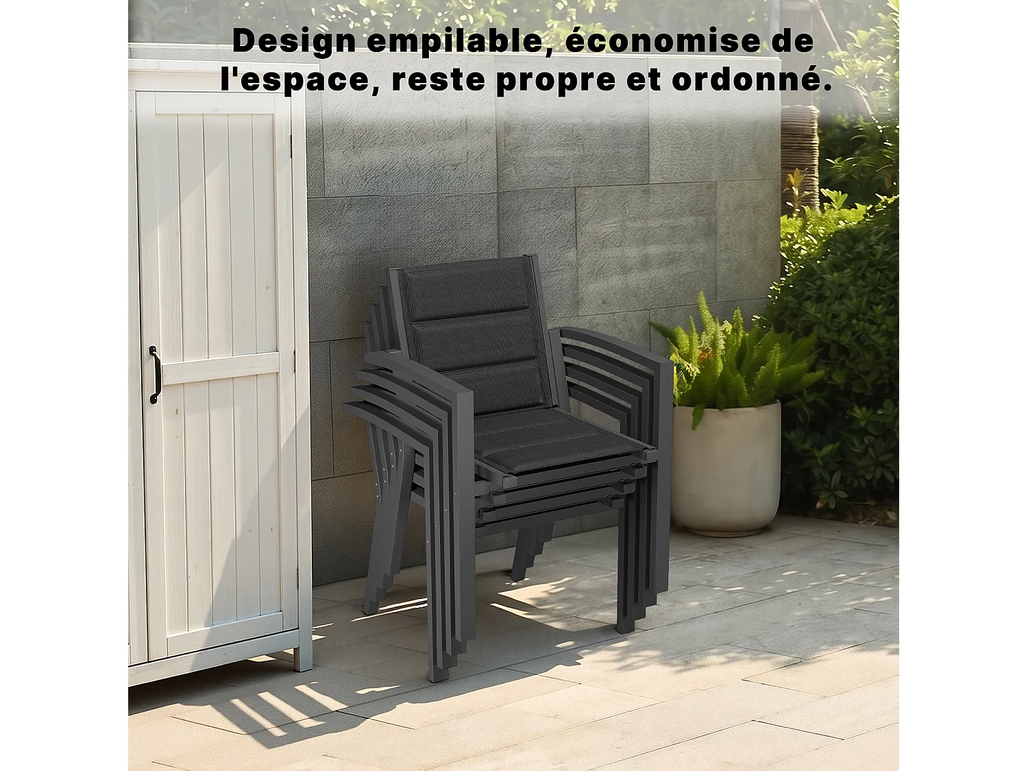 Lot de 2 chaises de jardin empilables en aluminium alliage - charge maximale 160 kg - noir,Marque DEVOKE
