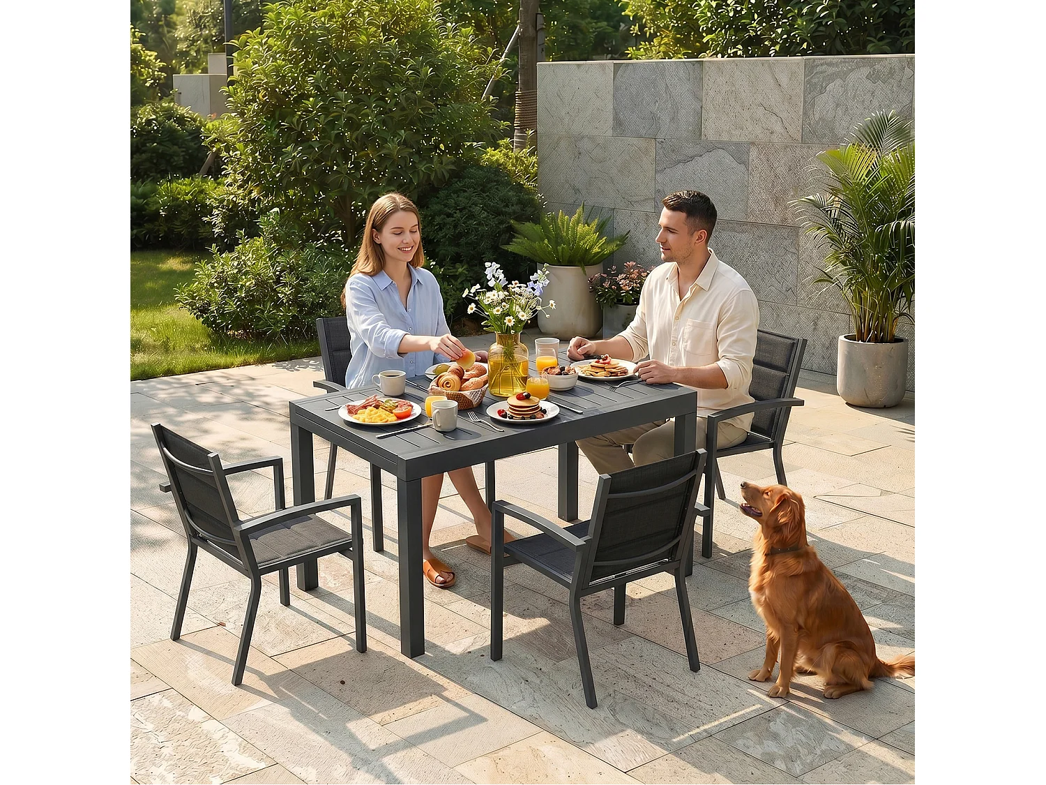 Lot de 2 chaises de jardin empilables en aluminium alliage - charge maximale 160 kg - noir,Marque DEVOKE