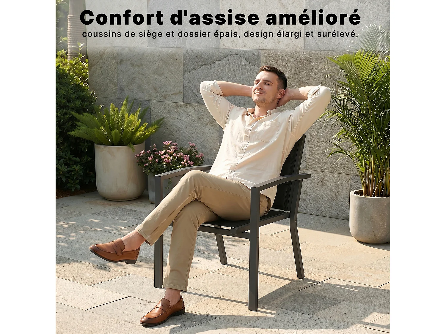Lot de 2 chaises de jardin empilables en aluminium alliage - charge maximale 160 kg - noir,Marque DEVOKE