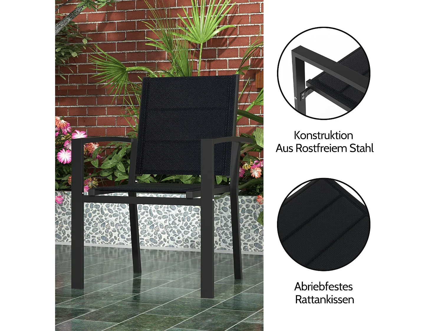2 chaises de jardin empilables, chaises de salle à manger en aluminium, capacité de charge 160 kg