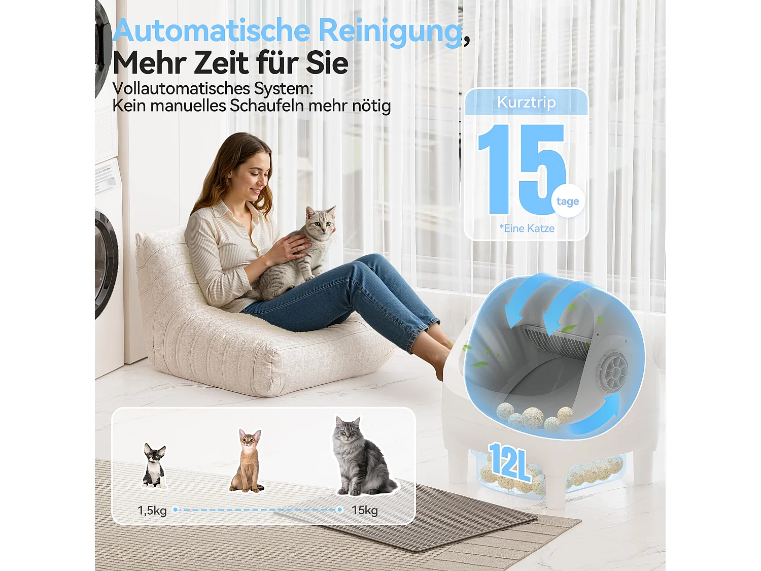 Devoko 90L autonettoyant bac à litière, contrôle APP, design ouvert, 12L