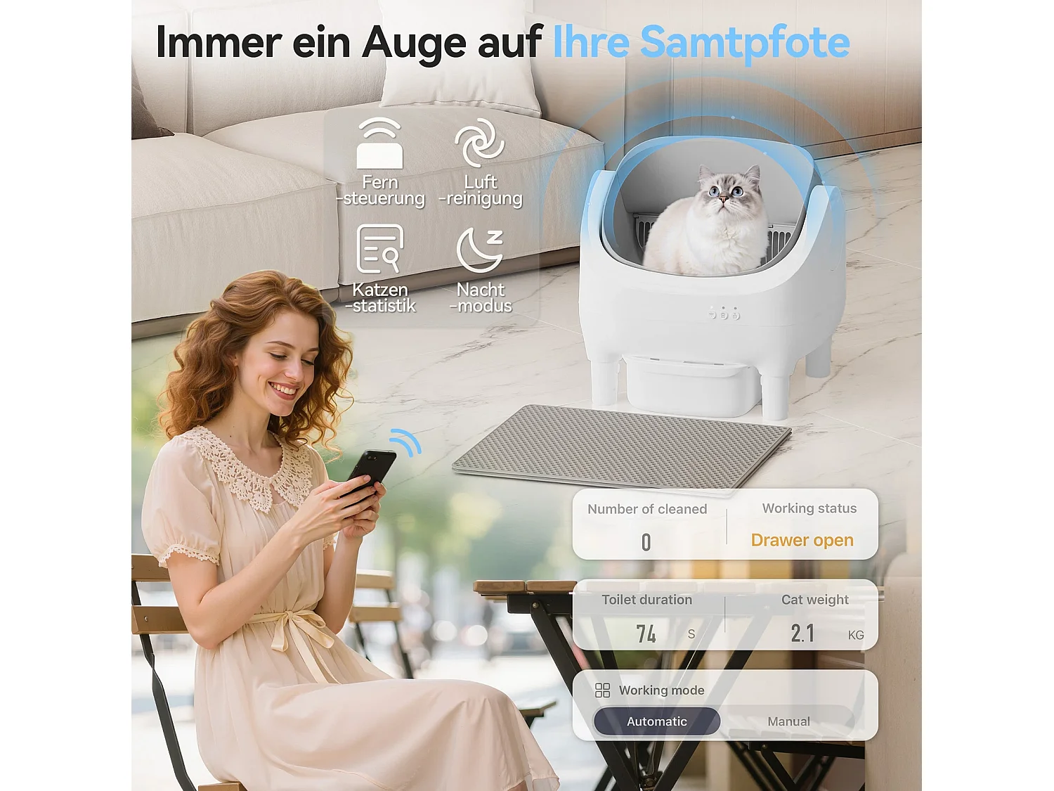 Devoko 90L autonettoyant bac à litière, contrôle APP, design ouvert, 12L