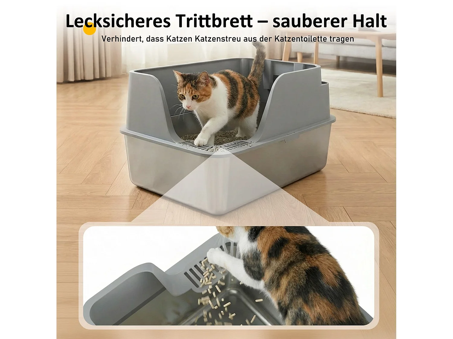 Litière pour chat en acier inoxydable, grande taille, bords hauts et conception anti-éclaboussures