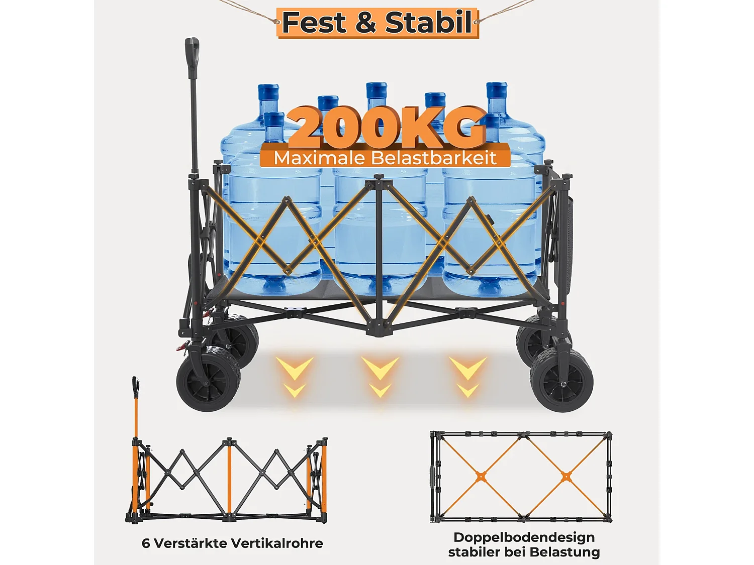 Gunji 300L Chariot pliable avec poches latérales, charge utile 200 kg