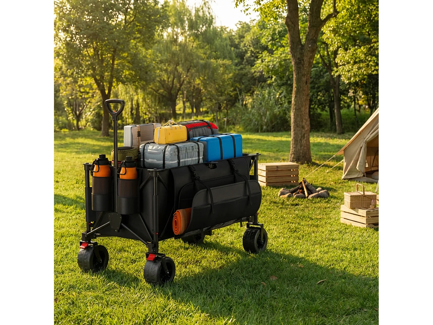 Gunji 300L Chariot pliable avec poches latérales, charge utile 200 kg