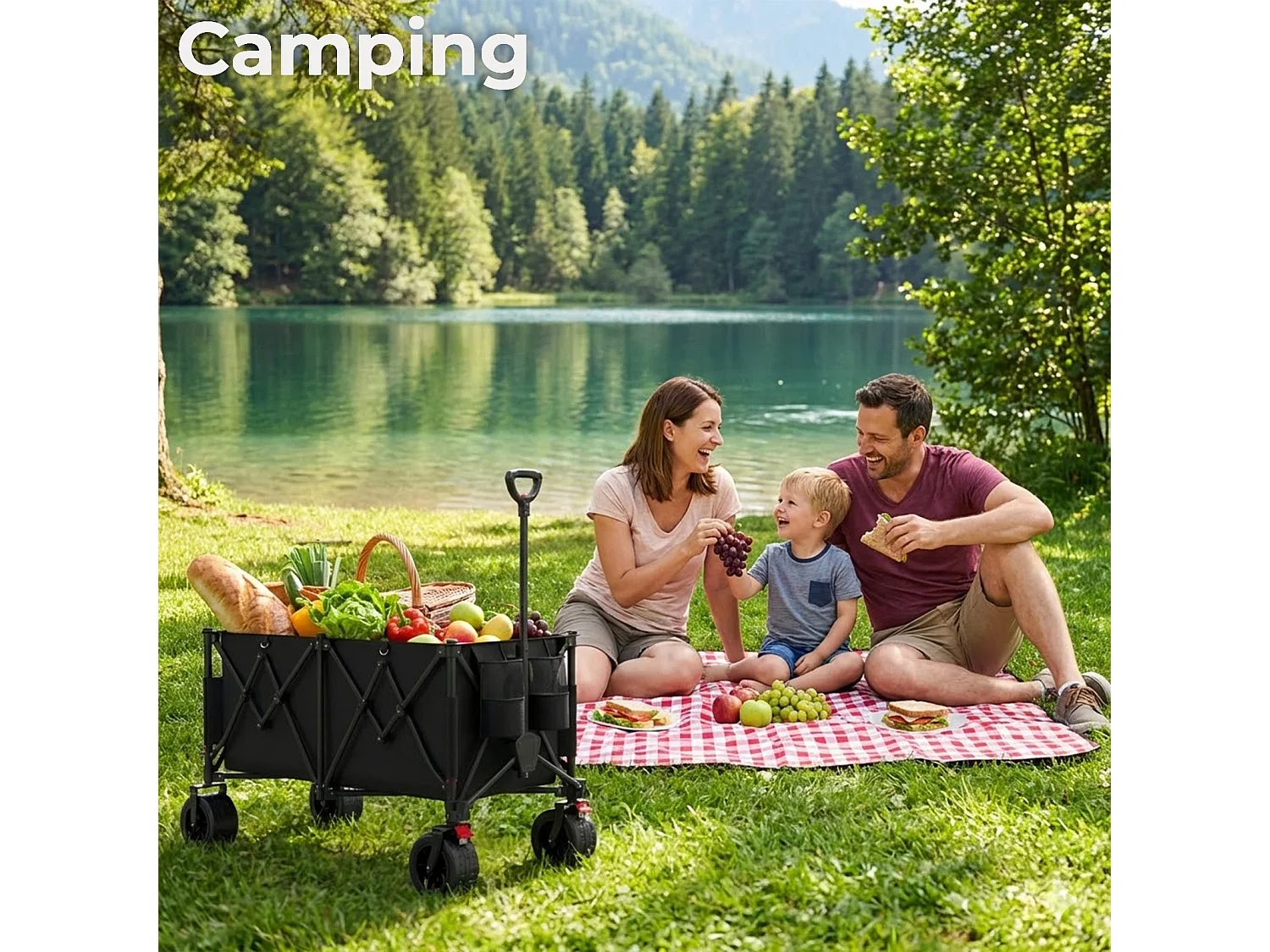 Gunji 300L Chariot pliable avec poches latérales, charge utile 200 kg
