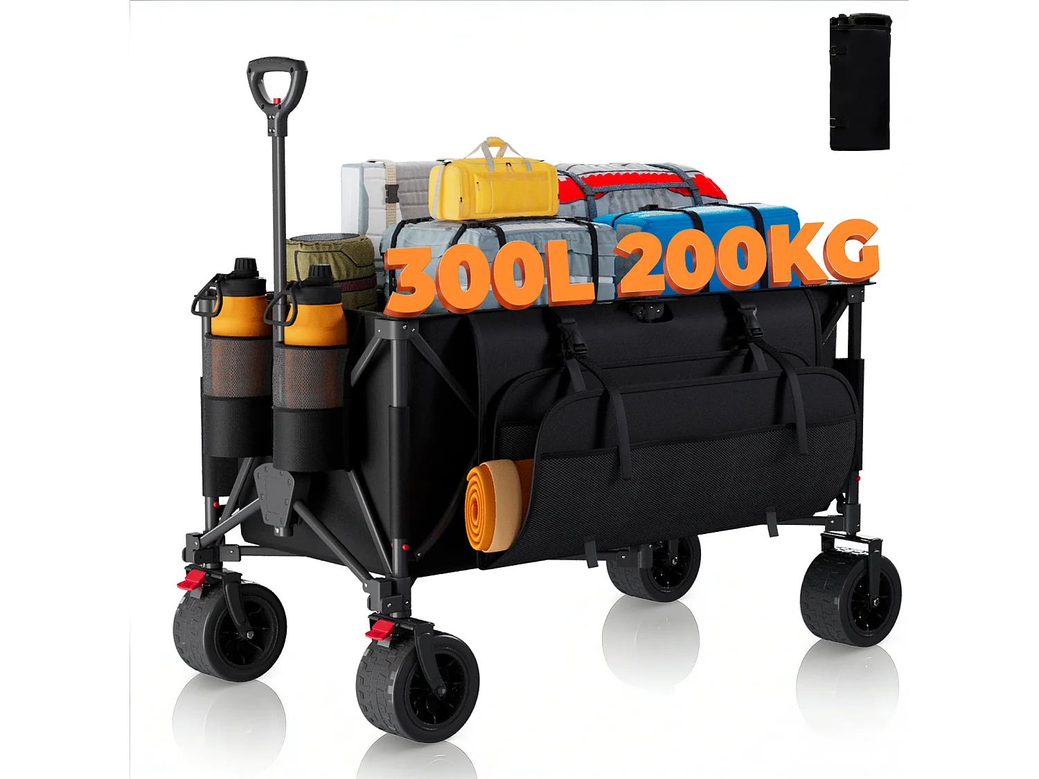 Gunji 300L Chariot pliable avec poches latérales, charge utile 200 kg