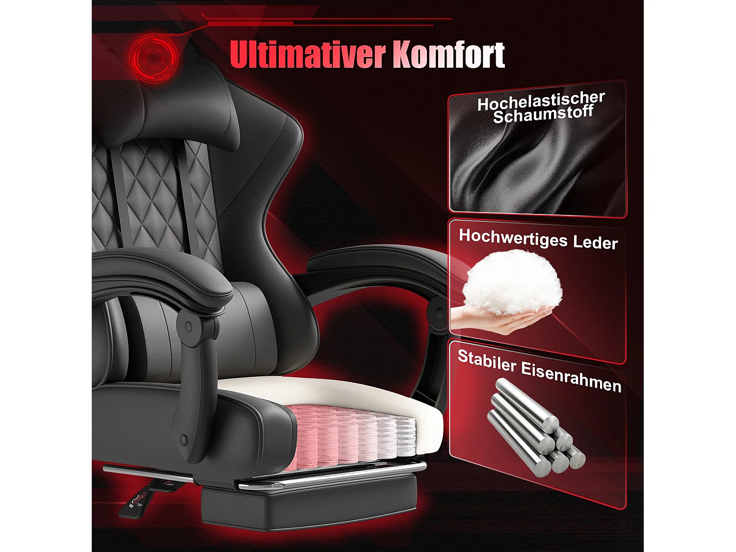 Fauteuil de bureau pivotant avec massage, fauteuil gaming, siège ergonomique avec accoudoirs 3D