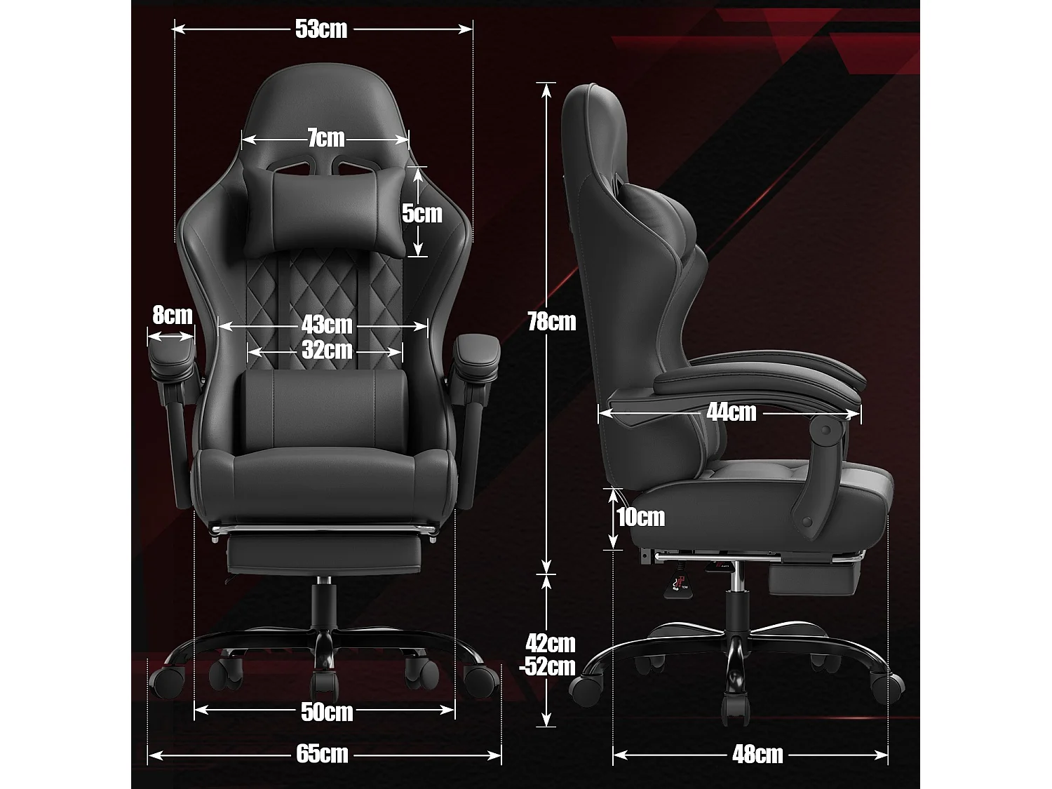 Fauteuil de bureau pivotant avec massage, fauteuil gaming, siège ergonomique avec accoudoirs 3D