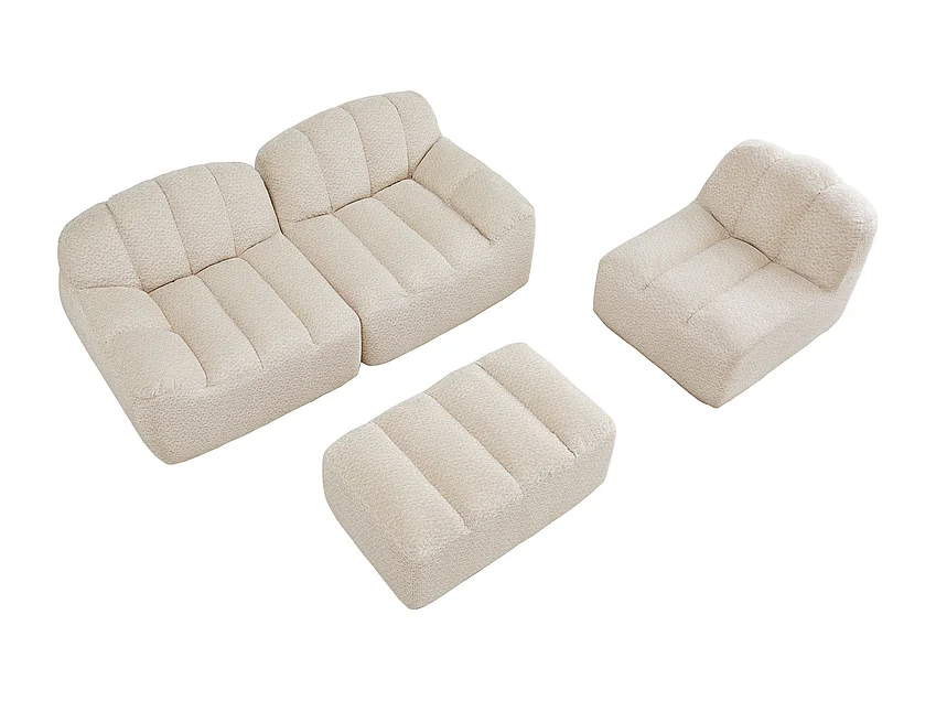 Canapé 3 places modulable en forme de L - avec pouf - velours côtelé - 288x165x79cm - Beige