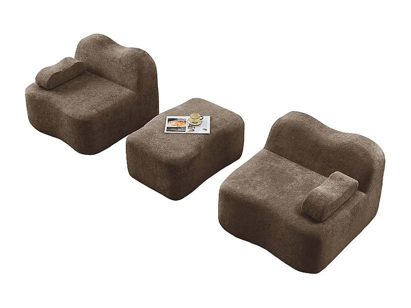 Modulares Ecksofa aus Samt, mit Hocker und mobilem Armlehnkissen, 192x167x70cm, Braun