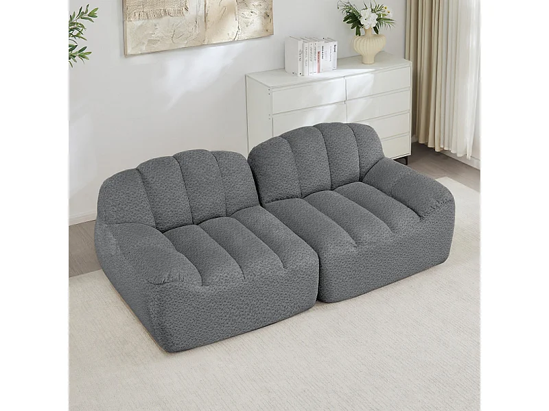 Canapé modulable 2 places en velours côtelé - 68cm d'assise profonds - 210x104x79cm - Gris