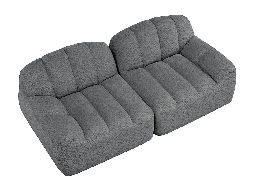 Canapé modulable 2 places en velours côtelé - 68cm d'assise profonds - 210x104x79cm - Gris