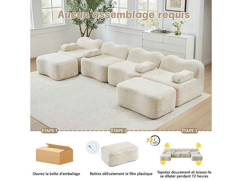 Modulaire U-hoekbank - 4-zits - met 2 poefs - Fluweel - 384x167x70cm - Beige