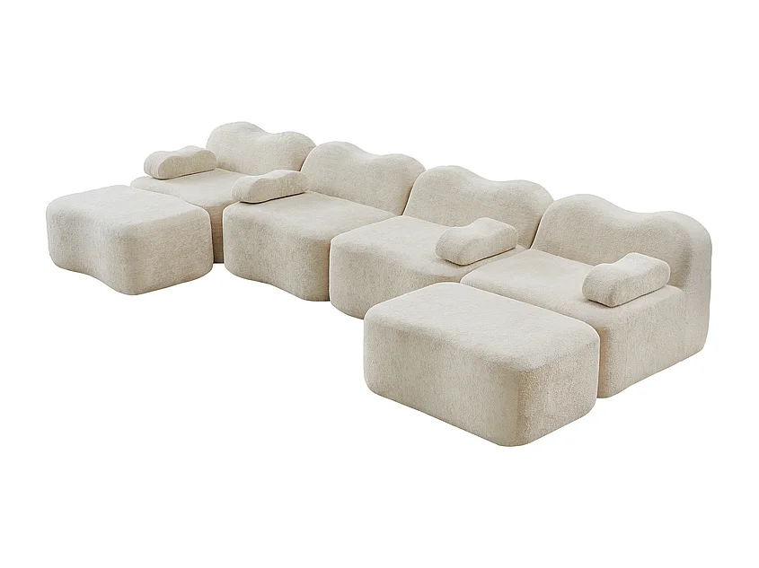 Modulaire U-hoekbank - 4-zits - met 2 poefs - Fluweel - 384x167x70cm - Beige