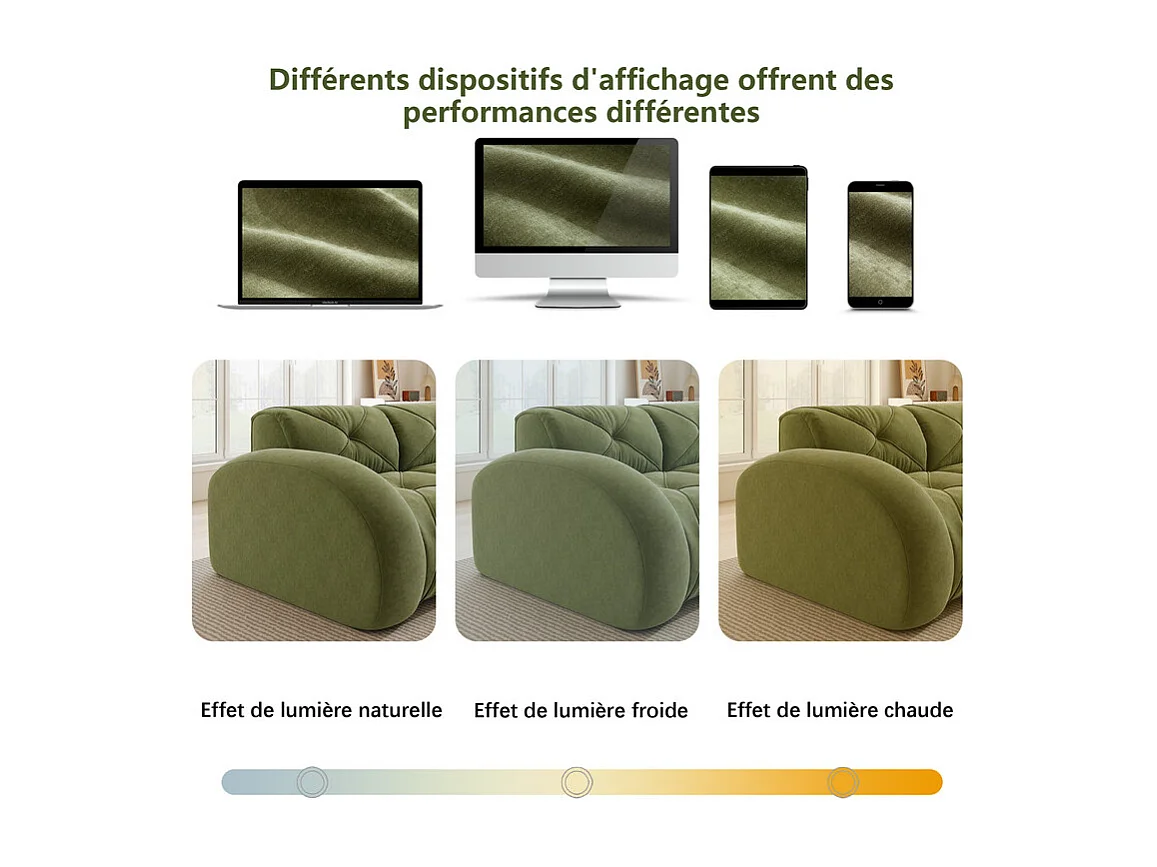 Canapé d'angle 4 places modulable en tissu chenille, avec 2 pouf, 358x171x76cm, Vert
