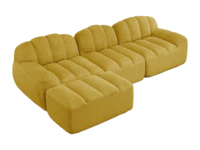 Canapé 3 places modulable en forme de L - avec pouf - velours côtelé - 288x165x79cm - Jaune