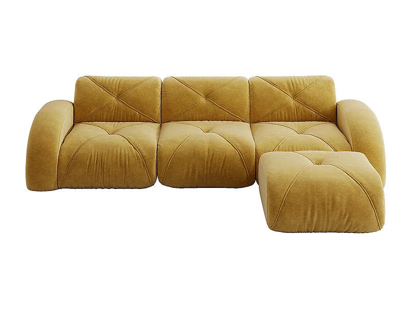 Canapé 3 places d'angle modulable en tissu chenille, avec pouf, 281x171x76cm, Jaune