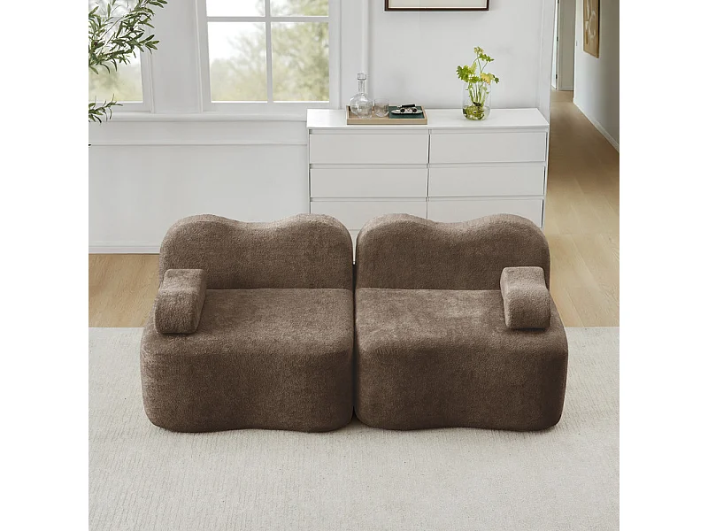 2-zits modulaire bank van fluweel, met mobiel armleuningskussen, 192x98x70cm, Bruin