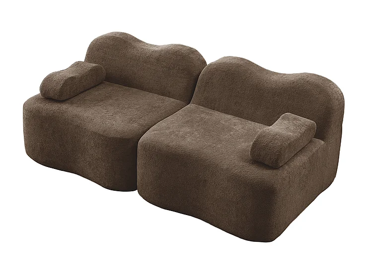 2-zits modulaire bank van fluweel, met mobiel armleuningskussen, 192x98x70cm, Bruin