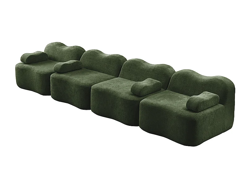 Canapé modulable en velours - 4 places - coussin d'accoudoir mobile - 384x98x70cm - Vert