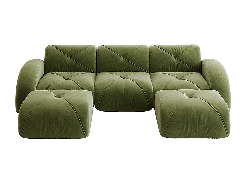 Canapé d'angle 3 places modulable en tissu chenille, avec 2 pouf, 281x171x76cm, Vert