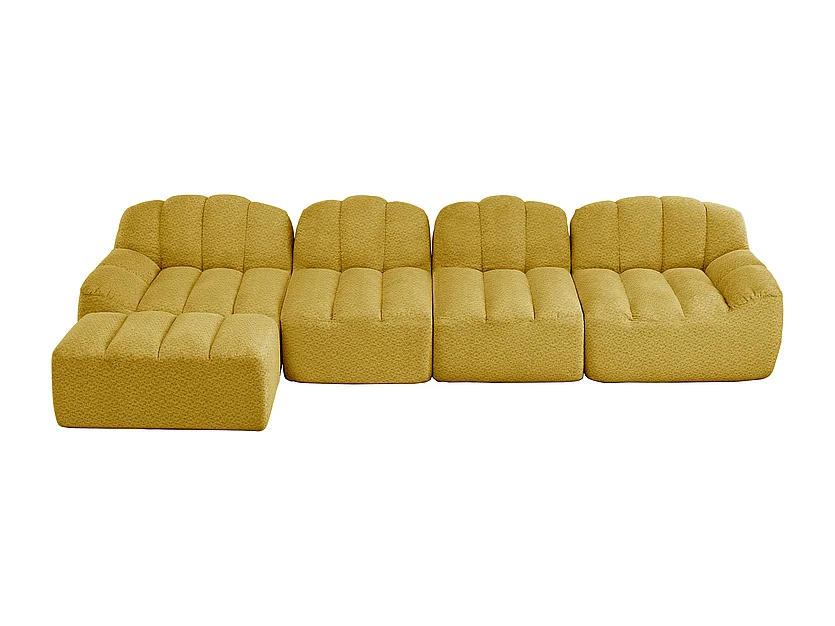 Canapé d'angle modulable en velours côtelé jaune, ergonomique, sans assemblage, 366x165x79cm