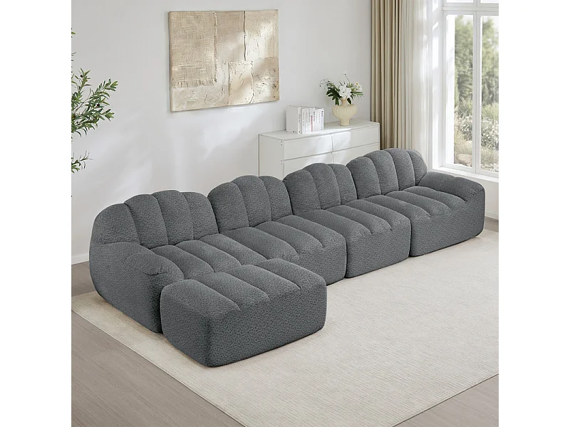 Canapé d'angle modulable en velours côtelé gris, ergonomique, sans assemblage, 366x165x79cm