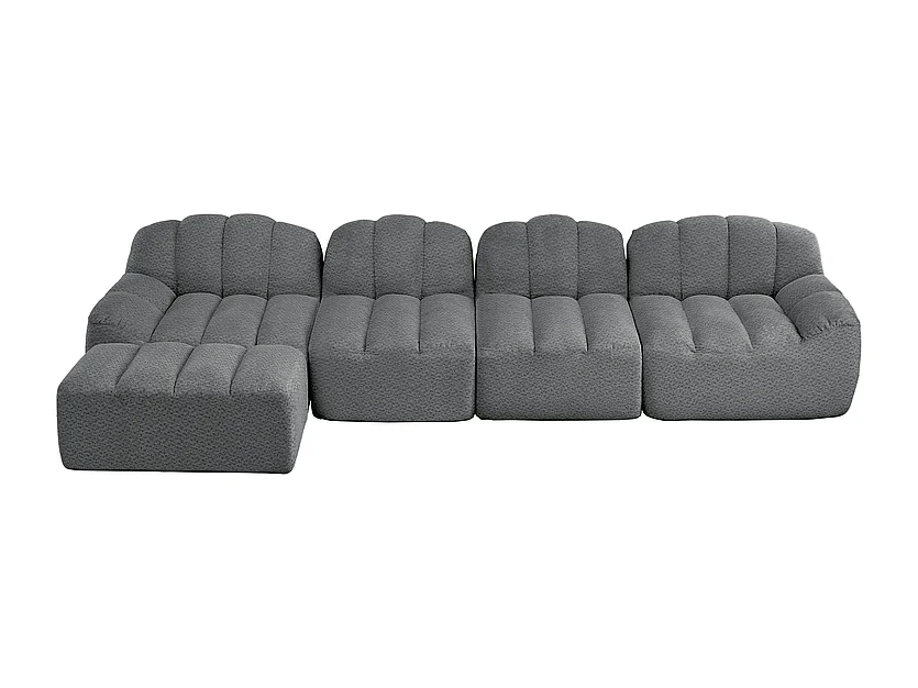 Canapé d'angle modulable en velours côtelé gris, ergonomique, sans assemblage, 366x165x79cm