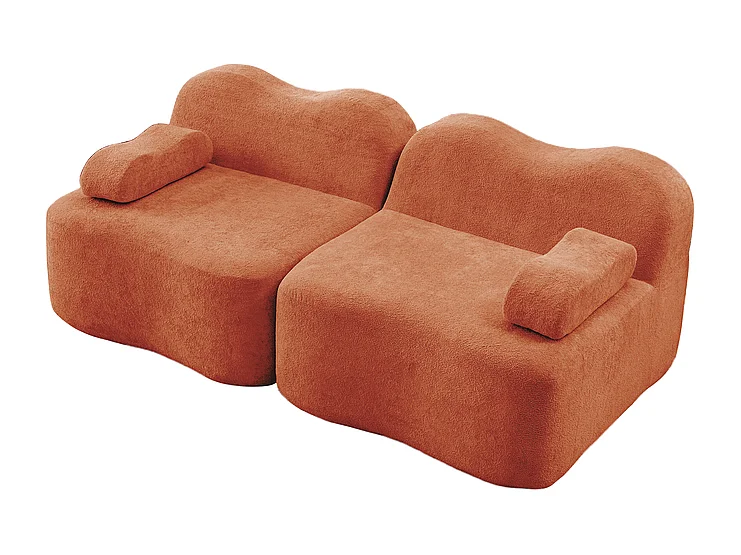 2-zits modulaire bank van fluweel, met mobiel armleuningskussen, 192x98x70cm, Oranje