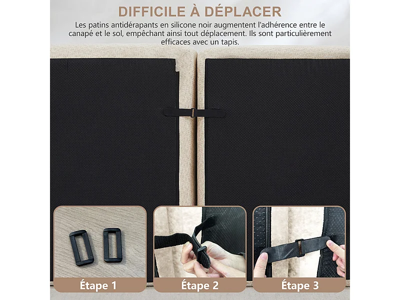 Canapé 2 places modulable en velours côtelé - avec 2 pouf - 68cm d'assise profonds - 210x165x79cm - Beige