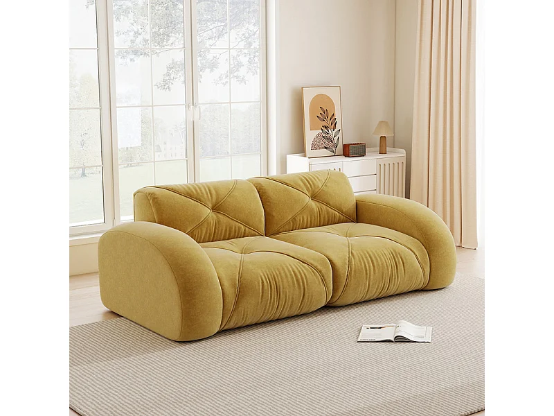 Canapé 2 places modulable en tissu chenille, 204x95x76cm, Jaune