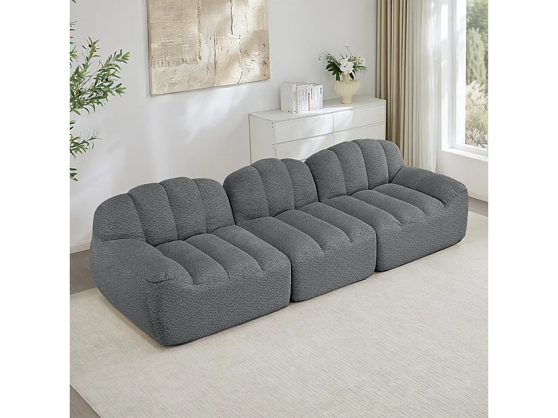 Canapé modulable en forme de coque - 3 places - velours côtelé - 288x104x79cm - Gris