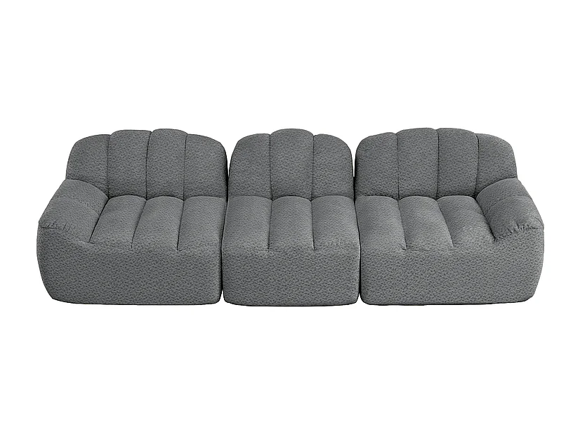 Canapé modulable en forme de coque - 3 places - velours côtelé - 288x104x79cm - Gris