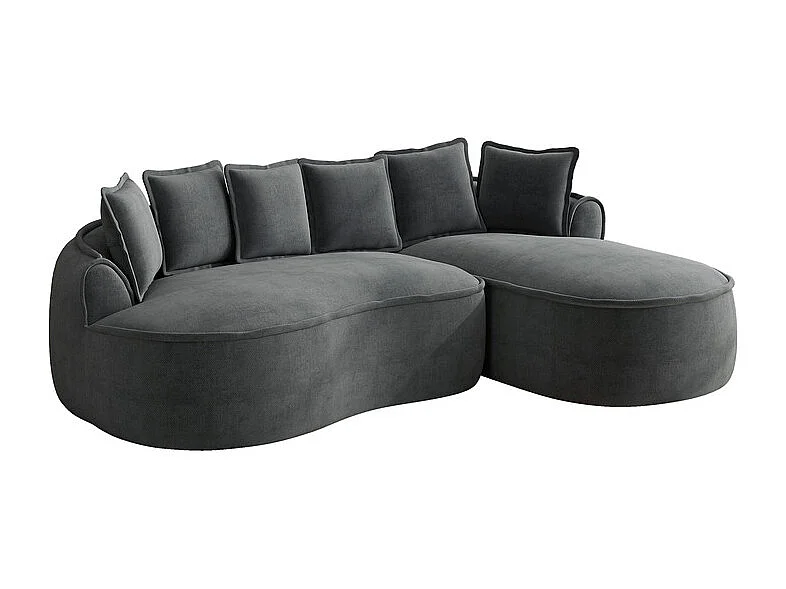 Canapé d'angle droit modulable en tissu chenille gris, 3 places, avec 112cm méridienne, 252x164x67cm