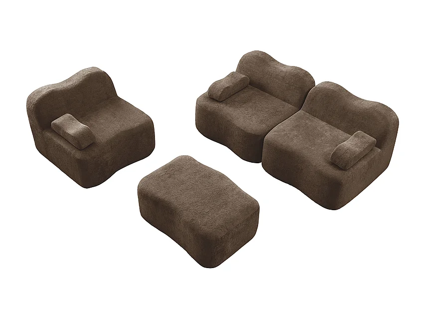 Canapé d'angle modulable en velours, avec pouf et coussin d'accoudoir, 288x167x70cm, Marron