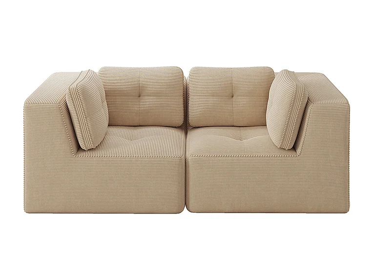 Canapé 2 places modulable en velours côtelé beige - avec 4 coussins - 208x104x69cm