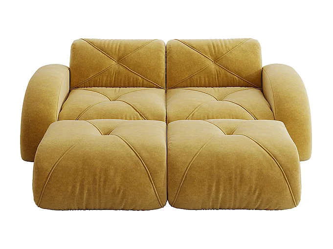 Canapé d'angle modulable en tissu chenille, 2 places, avec 2 pouf, 204x171x76cm, Jaune