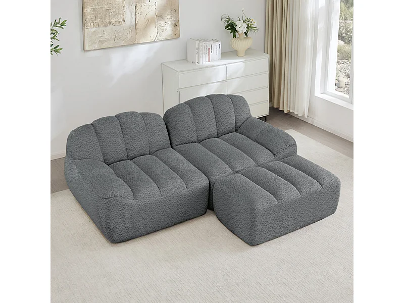 Canapé d'angle modulable en velours côtelé - 68cm d'assise profonds - 210x165x79cm - Gris