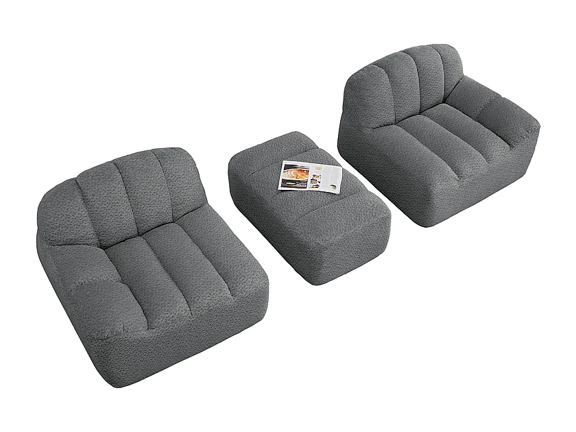 Canapé d'angle modulable en velours côtelé - 68cm d'assise profonds - 210x165x79cm - Gris