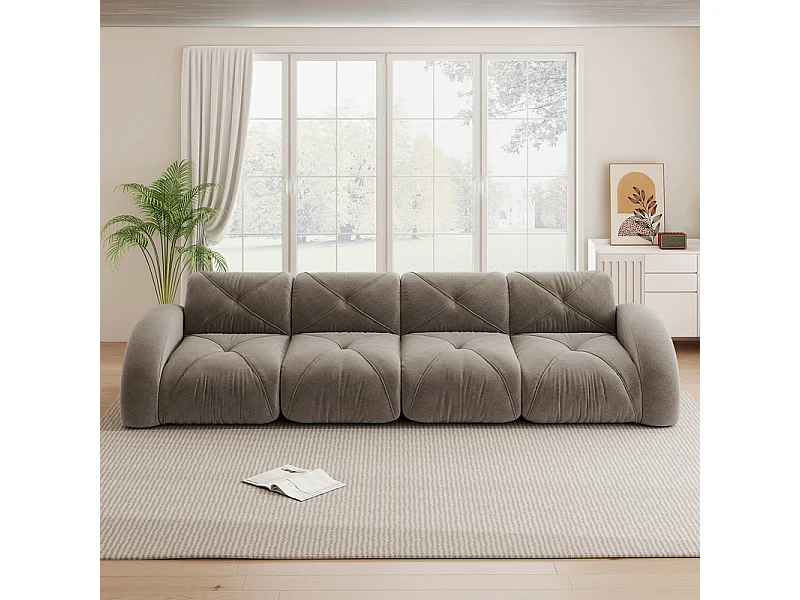 Canapé 4 places modulable en tissu chenille, 358x95x76cm, Marron