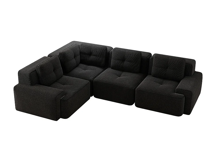 Canapé d'angle gauche modulable en velours côtelé - 4 places - avec 5 coussins - 382x177x69cm - Noir