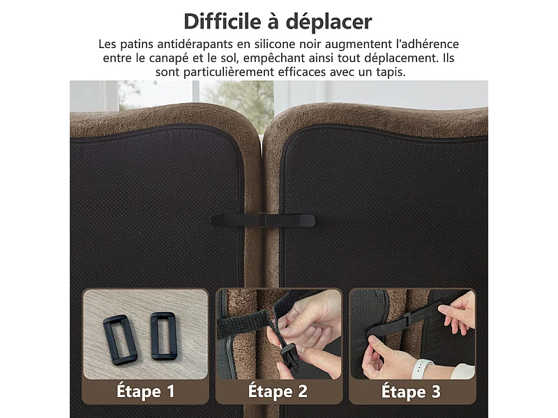 Canapé 2 places d'angle modulable en velours, avec 2 pouf, 192x167x70cm, Marron