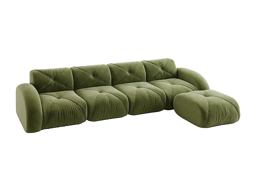 Canapé 4 places d'angle modulable en tissu chenille, avec pouf, 358x171x76cm, Vert