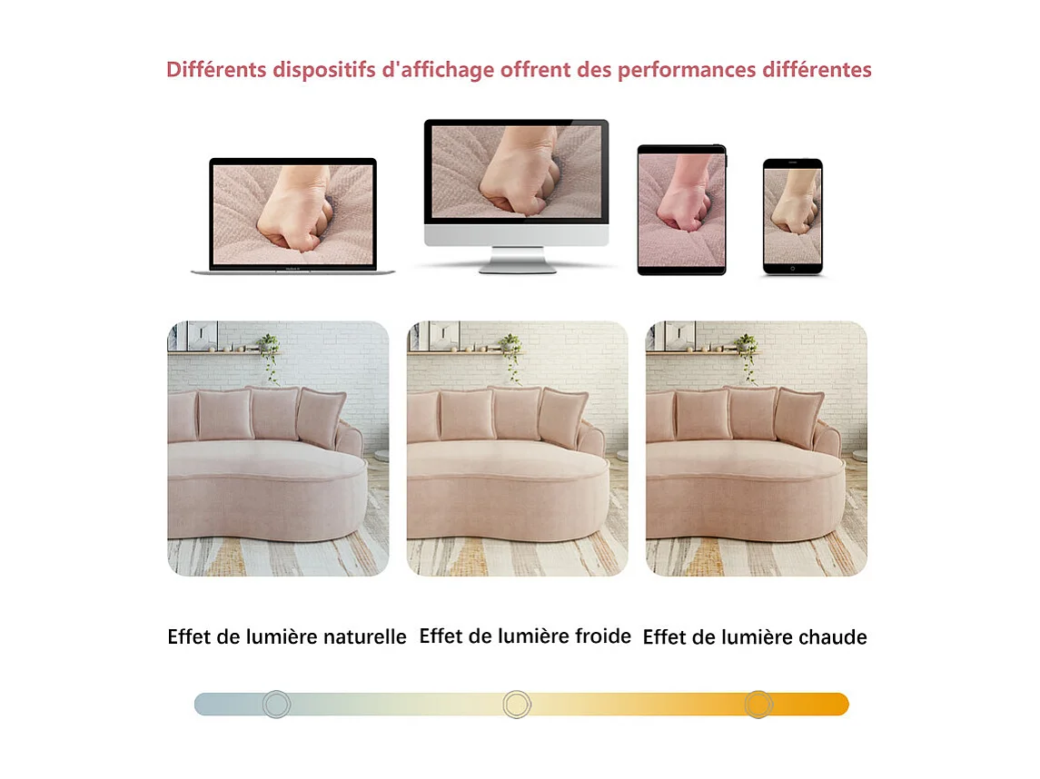 Canapé d'angle droit modulable en tissu chenille rose, 3 places, avec 112cm méridienne, 252x164x67cm