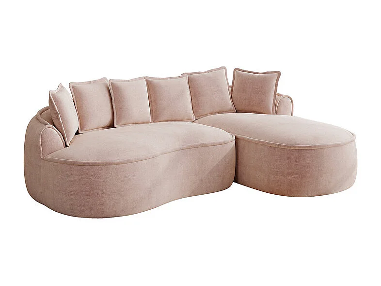 Canapé d'angle droit modulable en tissu chenille rose, 3 places, avec 112cm méridienne, 252x164x67cm